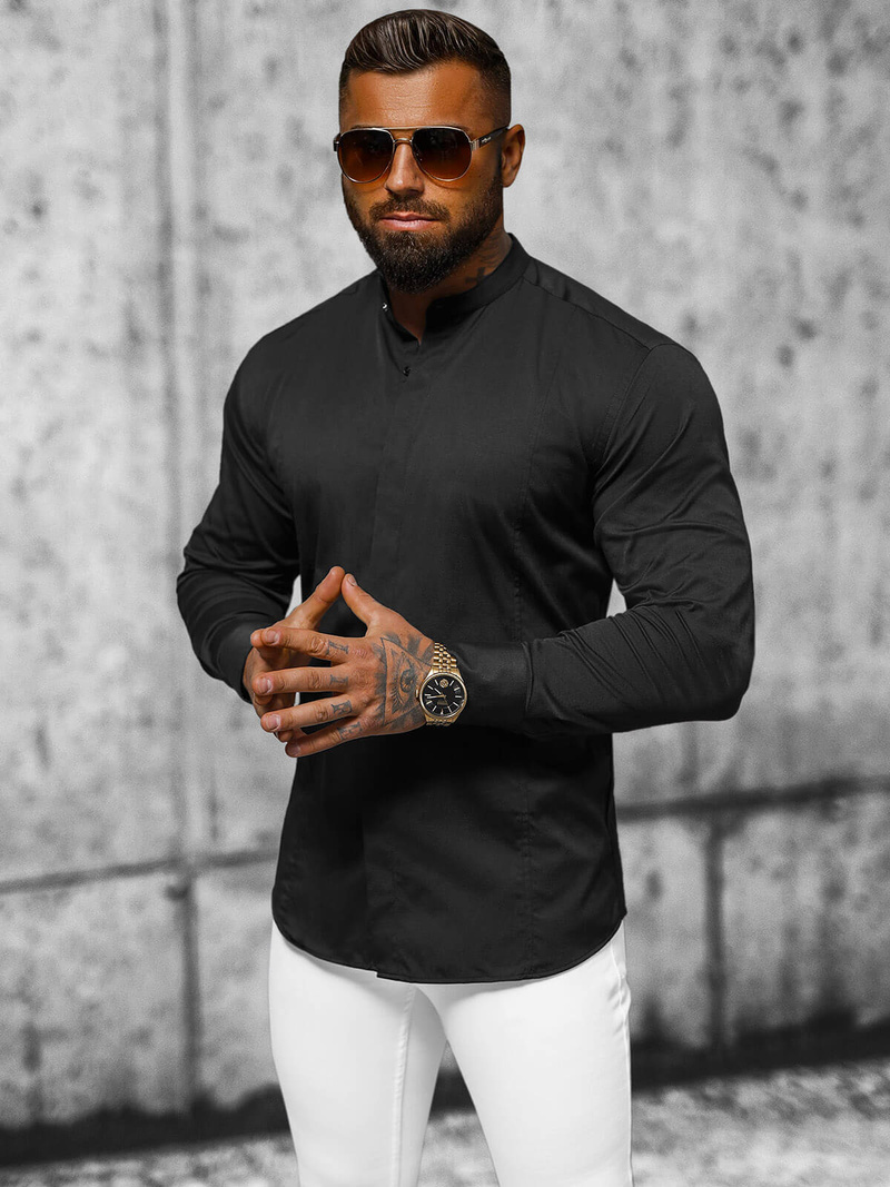 Koszula męska ze stójką czarna OZONEE O/V73