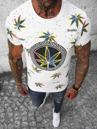 T-shirt męski biało-żółty OZONEE O/T136/1/B