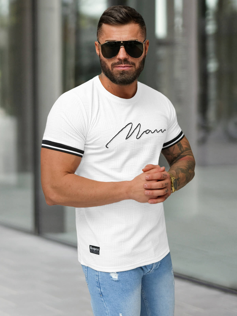 T-shirt męski slim fit biały OZONEE O/QS11628