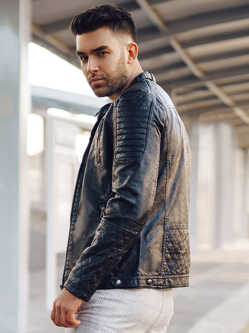 Kurtka skórzana męska czarna OZONEE YD/BF5916309Z