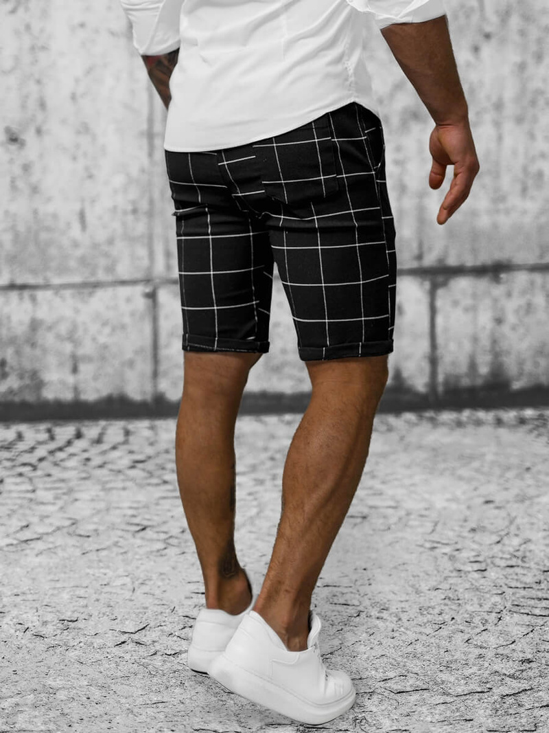 Spodenki męskie chino w kratę czarne OZONEE O/P4138