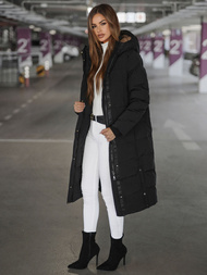 Kurtka zimowa damska długa pikowana czarna OZONEE JS/5M3233/392