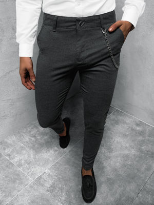 Spodnie męskie chino materiałowe grafitowe OZONEE DJ/5564