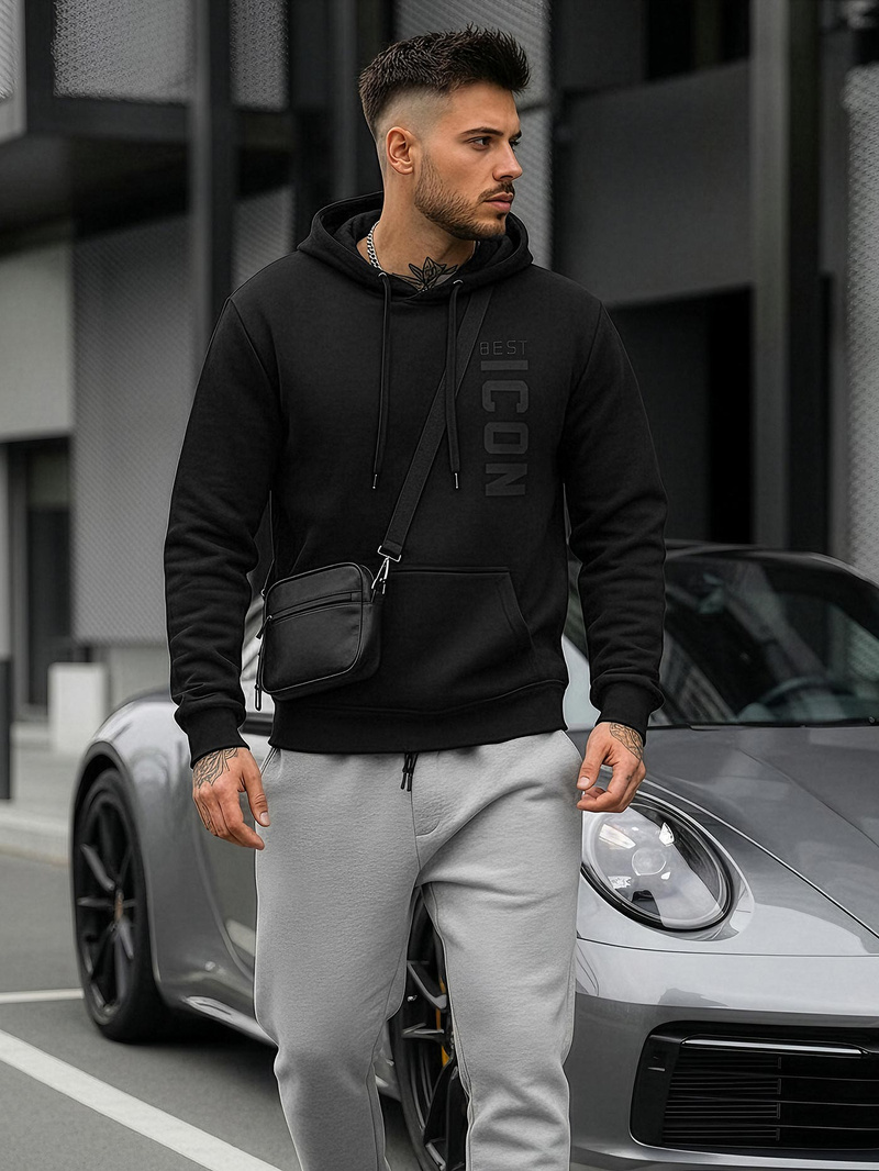 Bluza z kapturem męska czarna OZONEE JS/8B1973/3