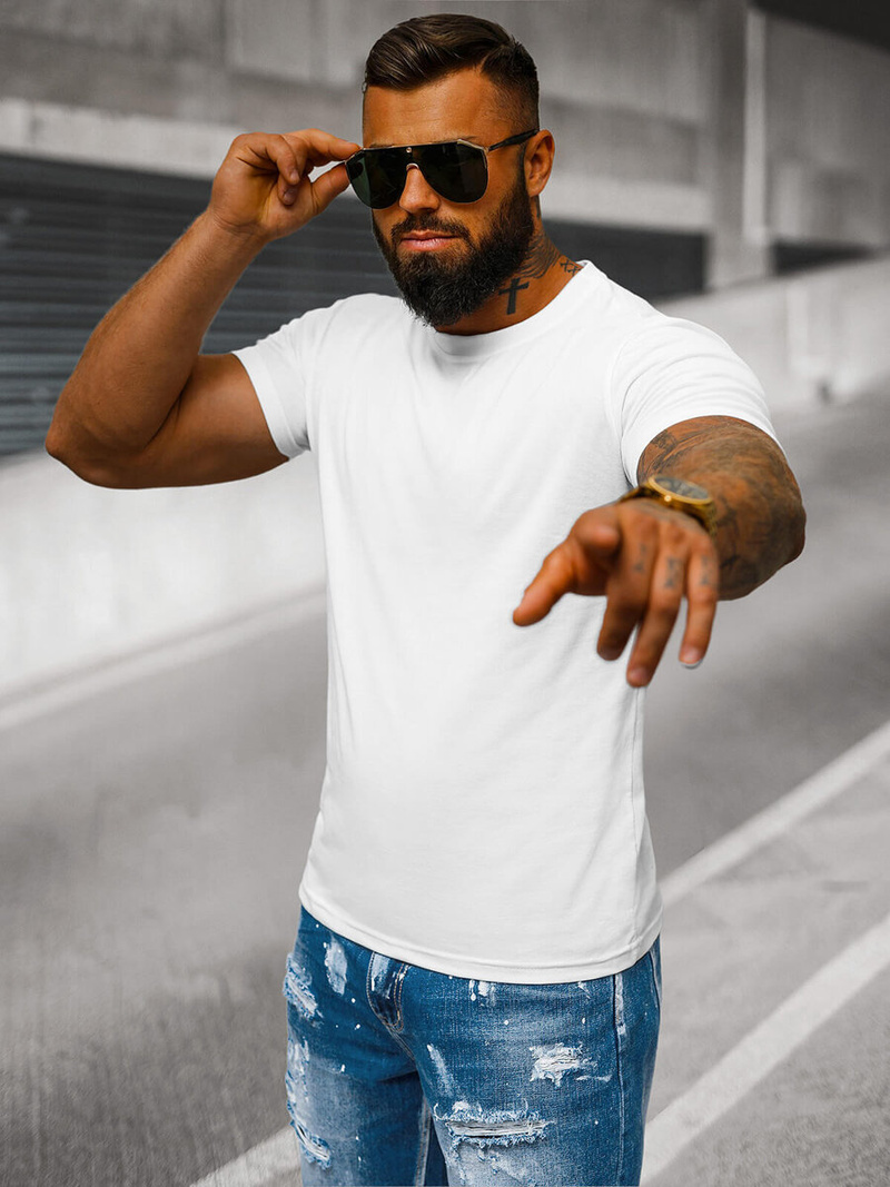 T-shirt męski bez nadruku biały OZONEE JS/712005Z