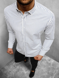 Koszula męska w kratę biała OZONEE O/1822