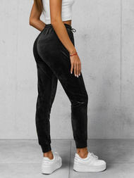 Spodnie dresowe damskie welurowe czarne OZONEE JS/8K1532/3