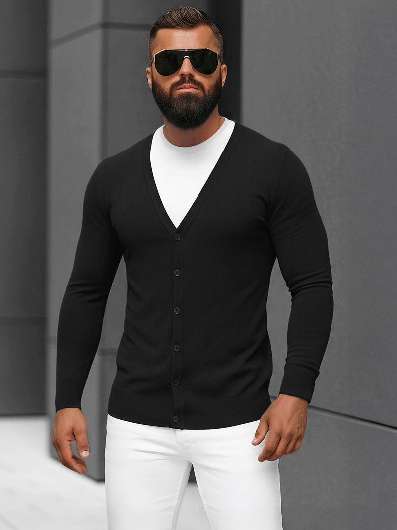 Sweter męski rozpinany czarny OZONEE NB/MM6006/4Z