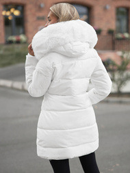 Kurtka zimowa damska długa z futerkiem biała OZONEE JS/16M9099/281Z