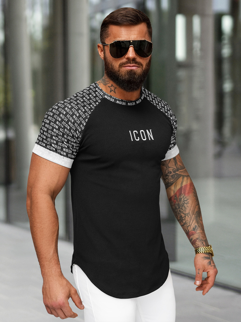 T-shirt męski slim-fit czarny OZONEE O/B1212