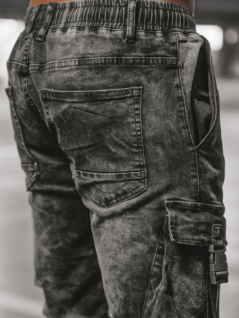 Spodnie jeansowe joggery męskie czarne OZONEE DR/TF082Z