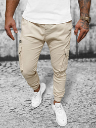 Spodnie męskie joggery beżowe OZONEE O/G3043