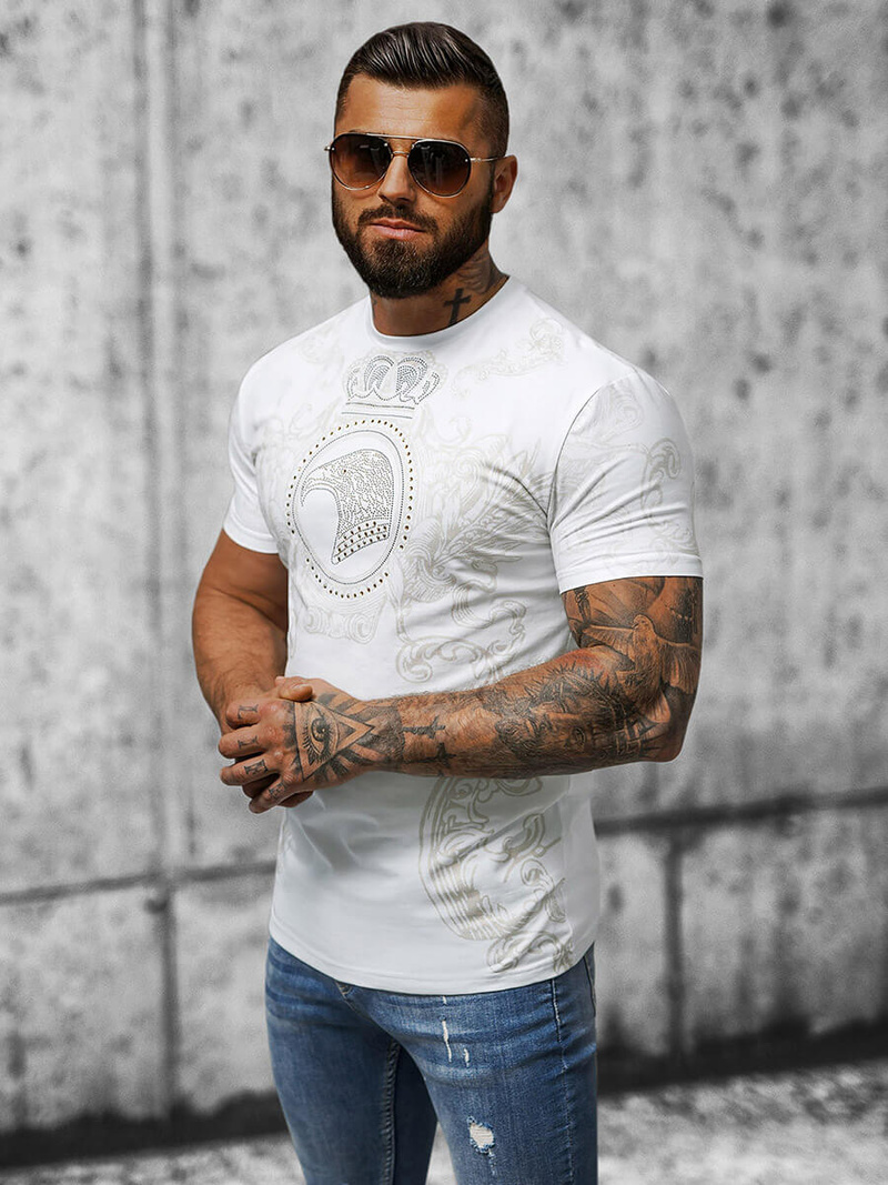 T-shirt męski slim fit biały OZONEE NB/MT3052
