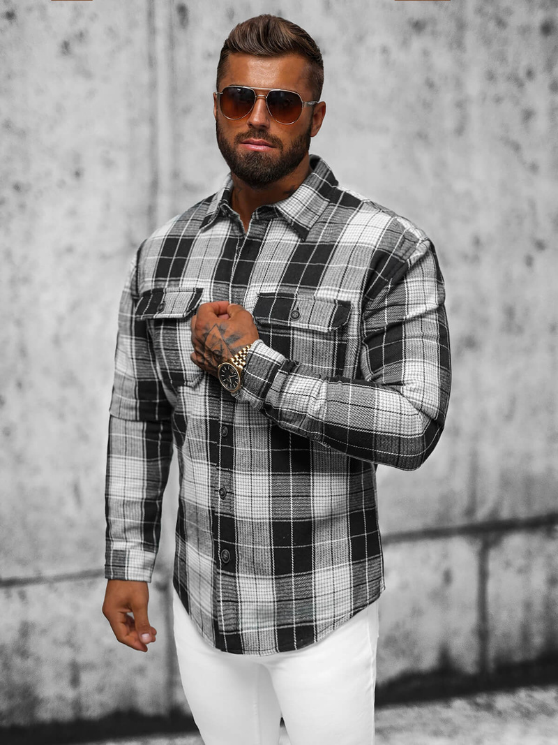 Koszula flanelowa męska czarna OZONEE NB/MC727N