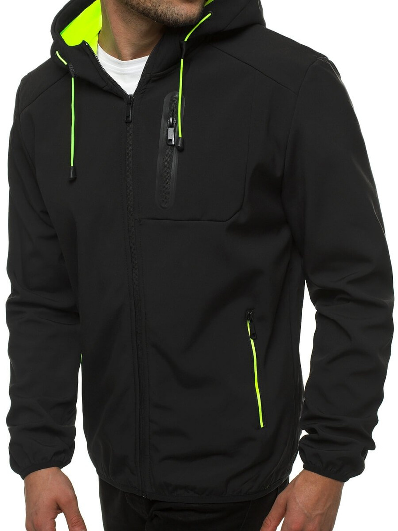 Kurtka softshell męska z kapturem czarna OZONEE JS/KS2183