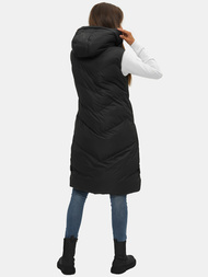 Kamizelka damska długa pikowana z kapturem czarna OZONEE JS/M788/392