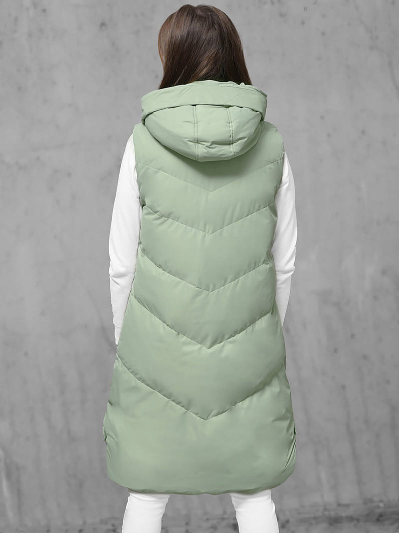 Kamizelka damska długa pikowana z kapturem jasno-zielona OZONEE JS/M788/236Z