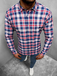 Koszula męska w kratę granatowo-czerwona OZONEE O/0922