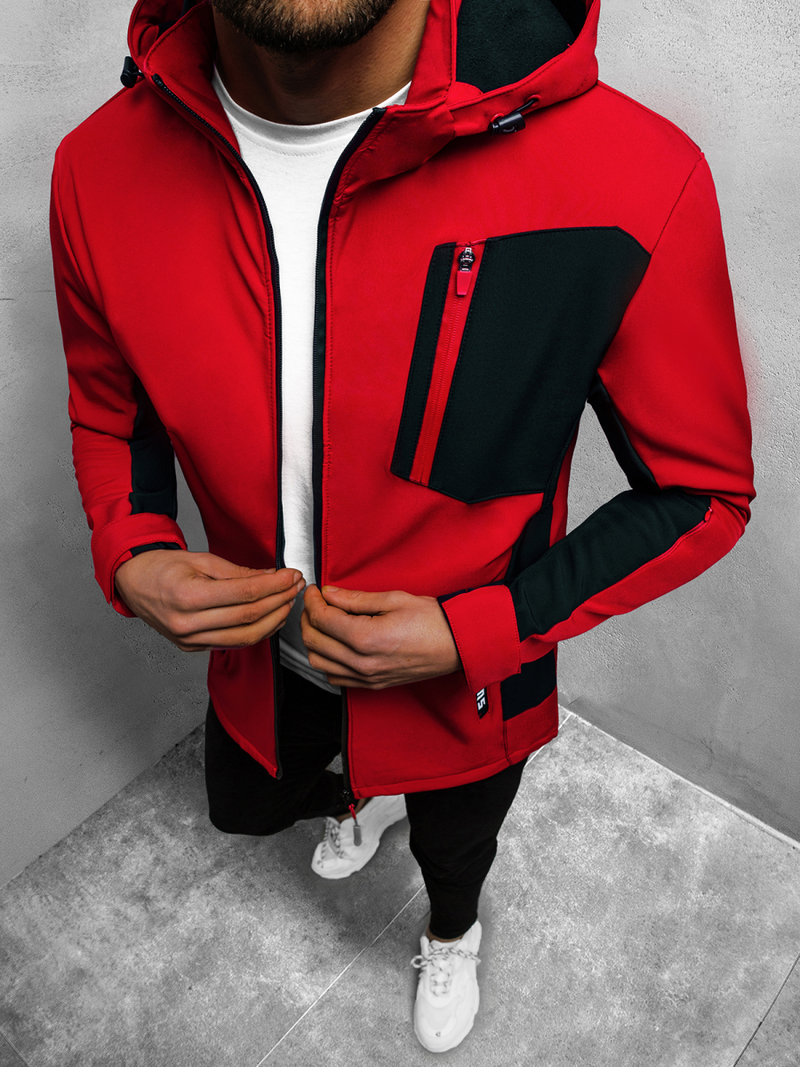 Kurtka softshell przejściowa męska z kapturem czerwona OZONEE JS/HM188/5