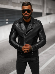 Kurtka skórzana męska ramoneska czarna OZONEE O/88121