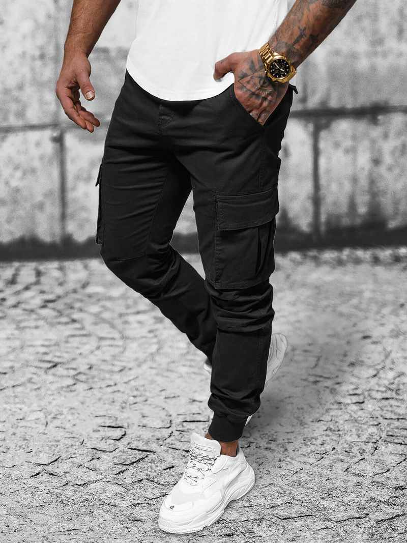 Spodnie męskie chino joggery czarne OZONEE NB/MP0208N