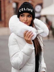 Kurtka zimowa damska długa z futerkiem biała OZONEE JS/16M9099/281