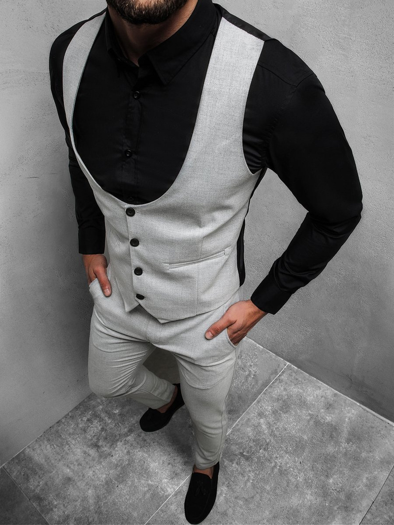 Komplet męski - kamizelka I spodnie chino szary OZONEE DJ/5559