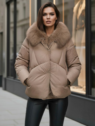 Kurtka zimowa damska z futerkiem ciemno-beżowa OZONEE O/16M9179/84