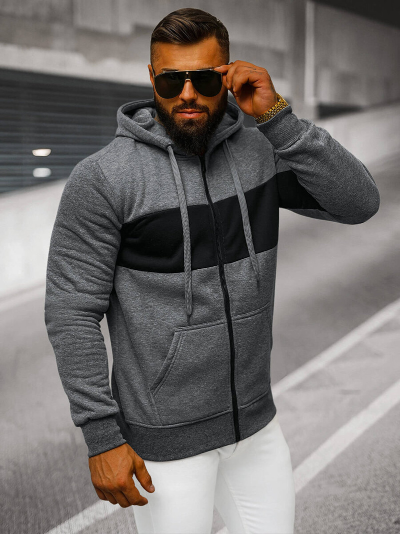 Bluza męska z kapturem rozpinana grafitowa OZONEE JS/8B1330/5