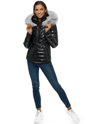 Kurtka zimowa damska z futerkiem czarna OZONEE O/DK059/1