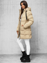 Kurtka zimowa damska długa pikowana beżowa OZONEE JS/5M3231/62