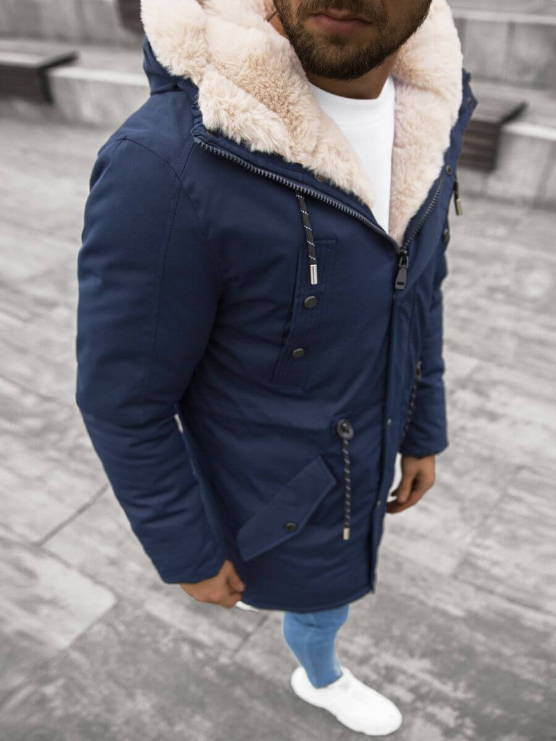 Kurtka zimowa męska parka z futerkiem granatowa OZONEE JS/22M117/2