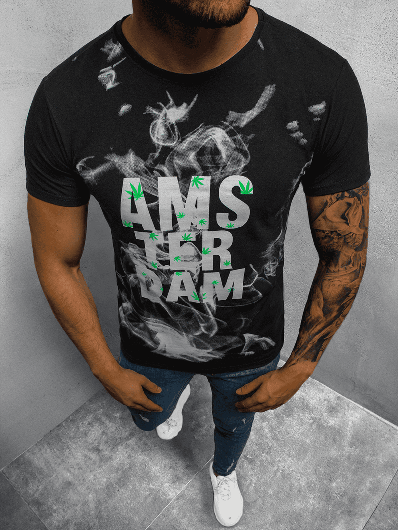 T-Shirt męski z nadrukiem czarny OZONEE O/BL76