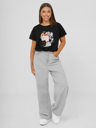 T-shirt damski z nadrukiem czarny OZONEE JS/95T2575/3