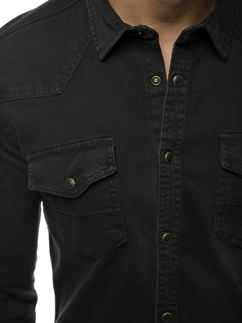 Koszula męska jeansowa czarna OZONEE R/1599