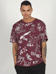 T-Shirt męski z nadrukiem bordowy OZONEE MR/21530