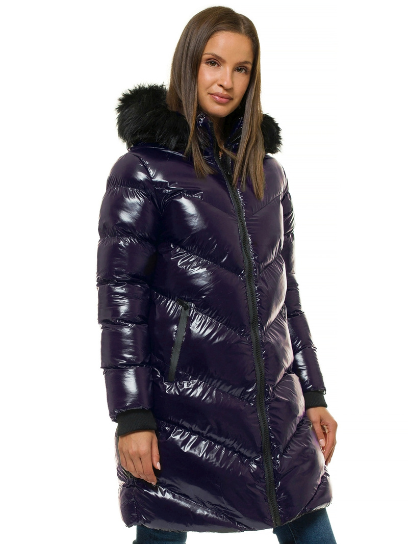 Kurtka zimowa damska parka z futerkiem ciemno-fioletowa OZONEE JS/M23069/4