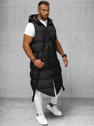 Kamizelka męska długa pikowana z kapturem czarna OZONEE O/M3201Z
