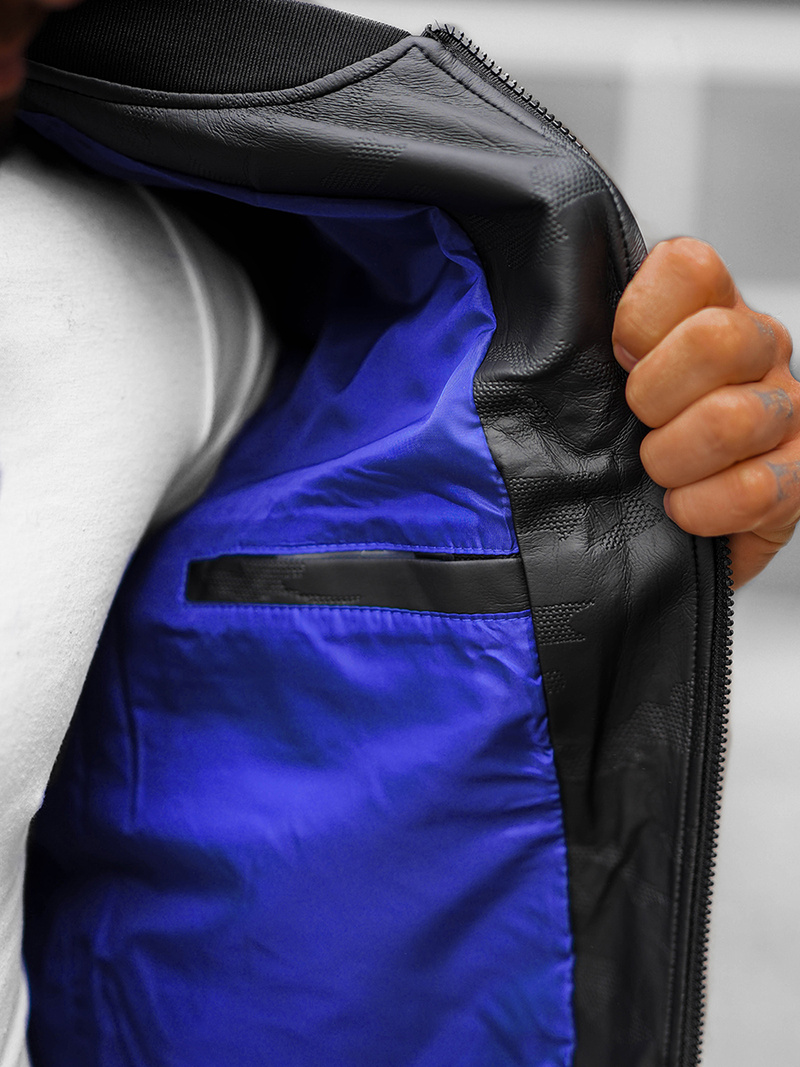 Чоловіча шкіряна куртка Чорна OZONEE O/3A63