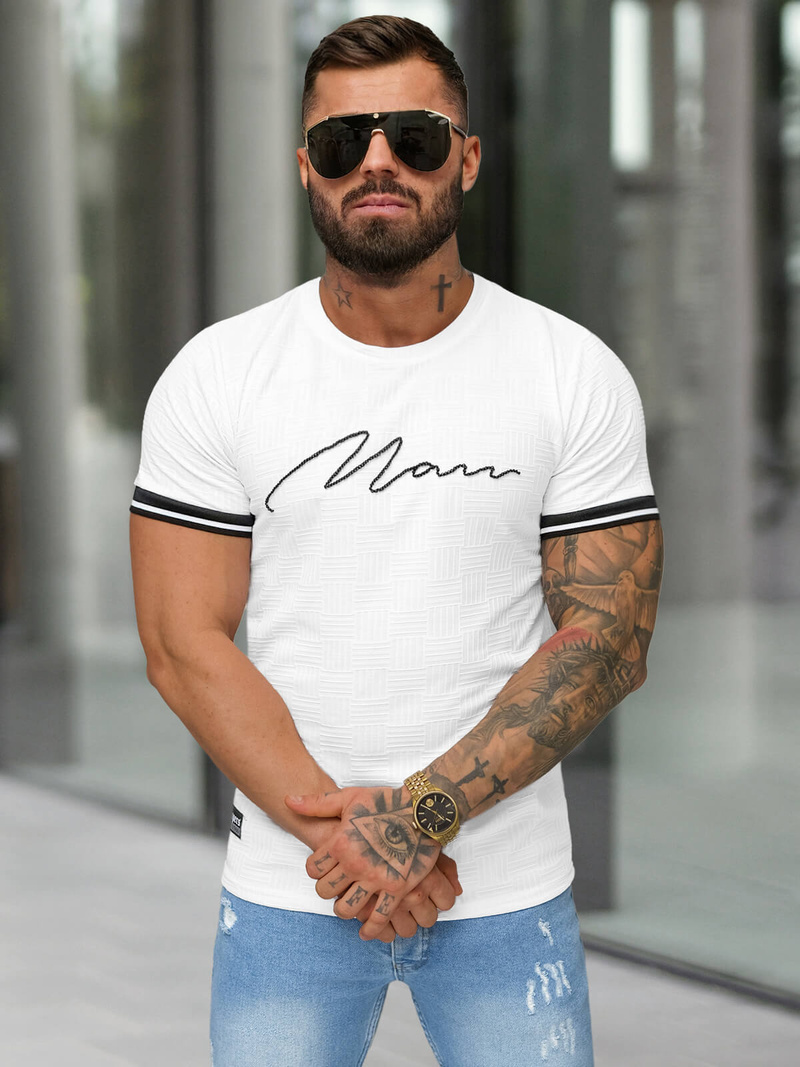 T-shirt męski slim fit biały OZONEE O/QS11628
