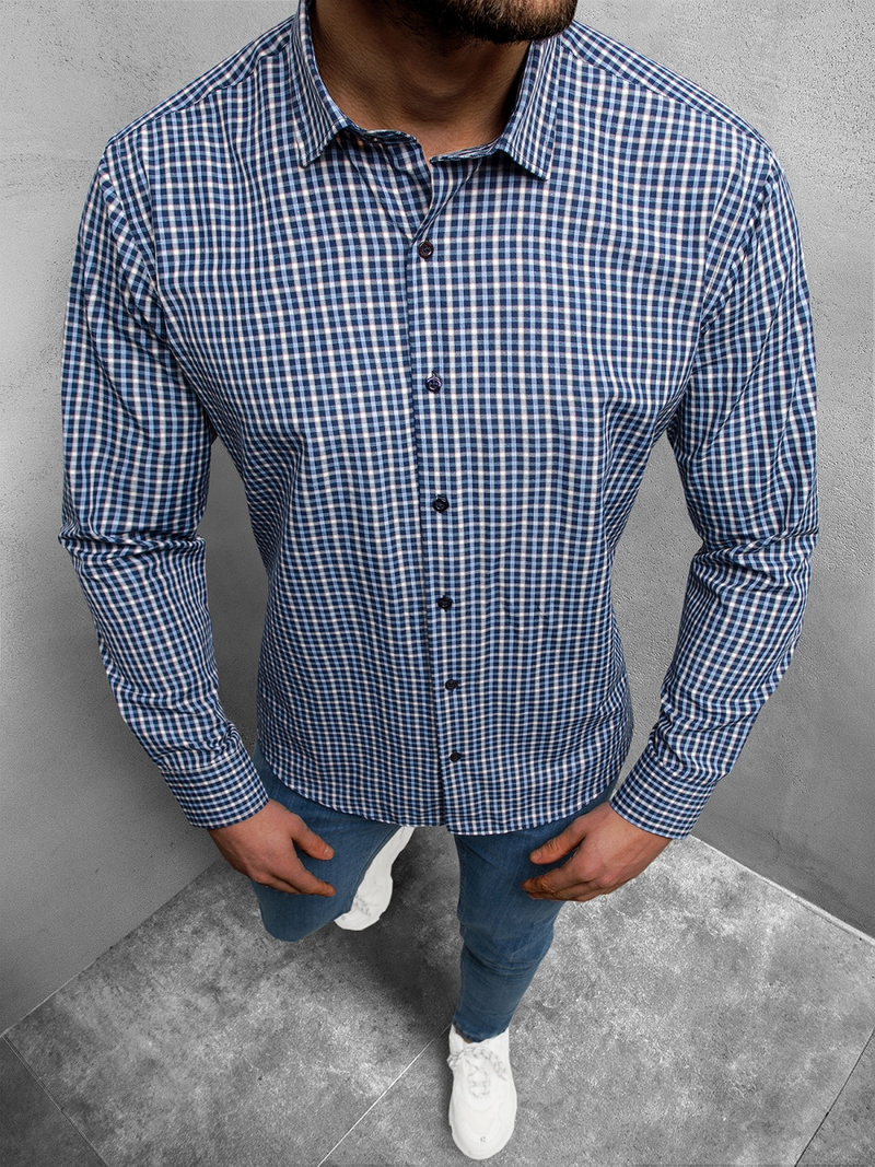 Koszula męska w kratę kolorowa OZONEE O/0522