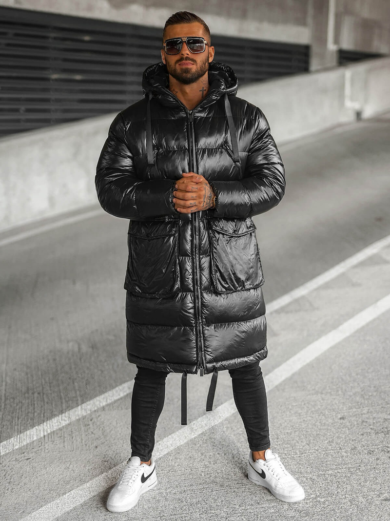 Kurtka zimowa męska długa czarna OZONEE O/M3205Z