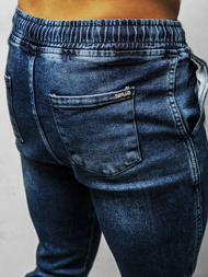Spodnie jeansowe joggery męskie ciemno-niebieskie OZONEE DJ/5672