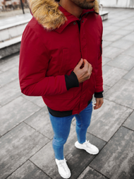 Kurtka zimowa męska z futerkiem bordowa OZONEE JS/M2019/6Z