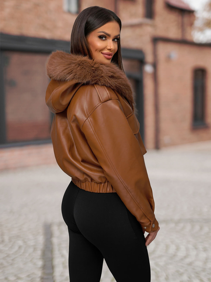 Жіноча шкіряна куртка kоричнева OZONEE O/G125