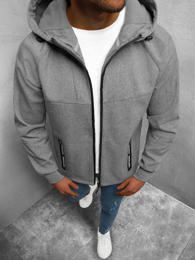 Kurtka softshell przejściowa męska z kapturem szara OZONEE JS/HM189/3