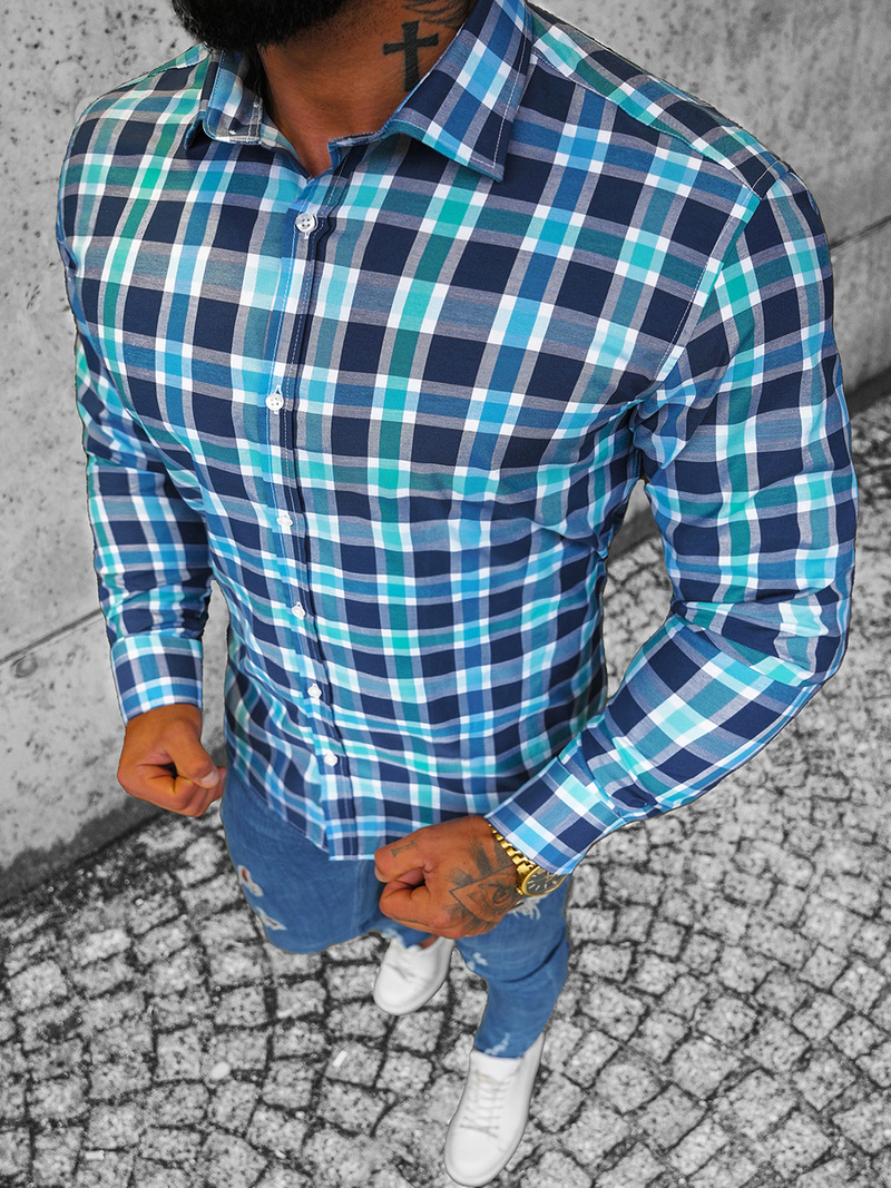 Koszula męska w kratę kolorowa OZONEE O/1122Z