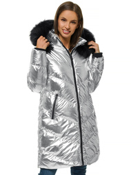 Kurtka zimowa damska parka z futerkiem srebrna OZONEE JS/M23069/2