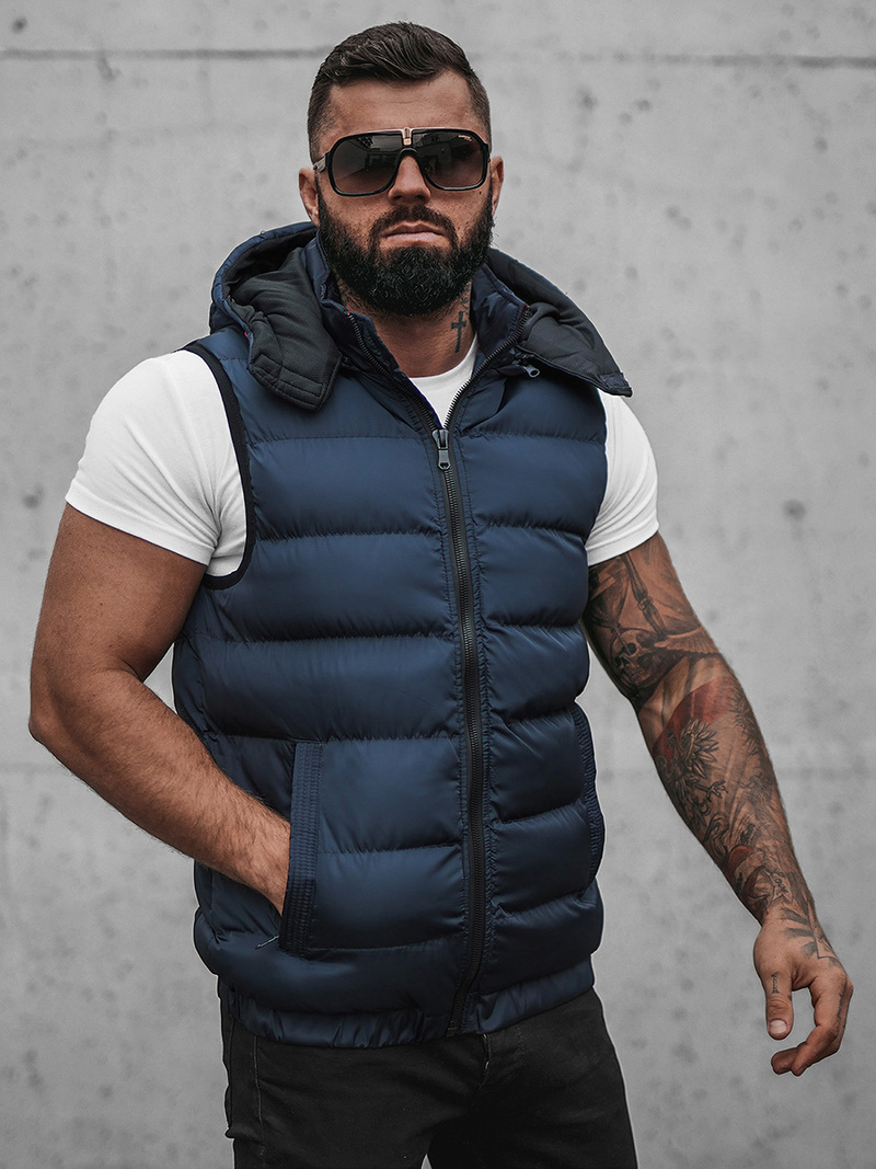 Kamizelka męska pikowana z kapturem granatowa OZONEE N/7129Z