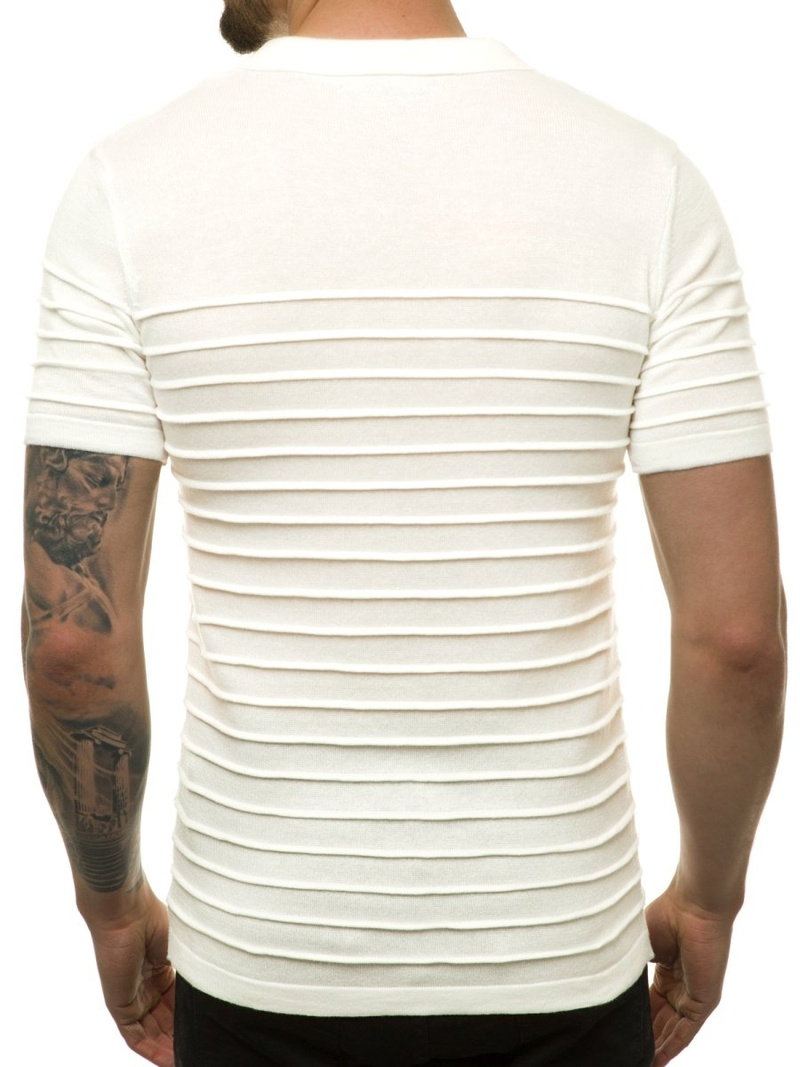 Bluzka polo z dzianiny, krótki rękaw męska ecru OZONEE L/2318